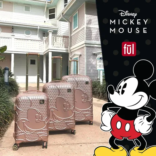 Miniatura 7 de FUL Disney Mickey Mouse - Maleta rígida con ruedas giratorias, Oro Rosa, Disney Mickey Mouse - Maleta de mano de 21 pulgadas, maleta rígida