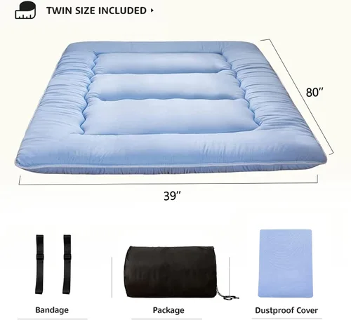 Miniatura 2 de MAXYOYO Colchón japonés de suelo futón, almohadilla gruesa para dormir, colchoneta enrollable, almohadilla de colchón, tumbona plegable para el Azul
