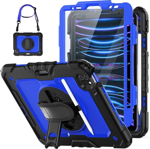 Miniatura 10 de HXCASEAC Funda para iPad Pro de 11 pulgadas (2022/2021/2020/2018) a prueba de golpes con soporte para lápiz, protector de pantalla, correa de mano