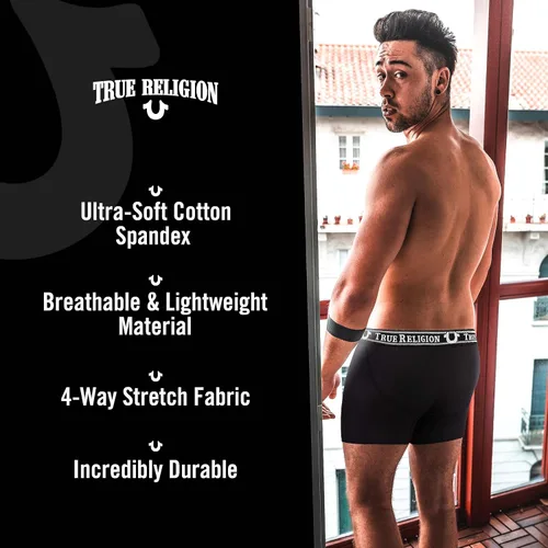 Miniatura 5 de True Religion Calzoncillos tipo bóxer de algodón elástico para hombre, paquete de 4