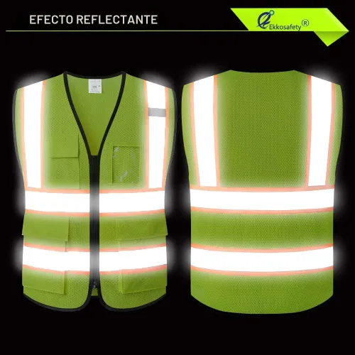 Miniatura 5 de Chaleco de seguridad de malla reflectante para hombres y mujeres con 5 bolsillos y cremallera frontal, chaleco de malla de alta visibilidad Hi Vis