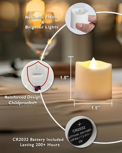 Miniatura 6 de Homemory - Paquete de 24 velas votivas LED sin llama, velas falsas eléctricas de luz blanca cálida con duración de más de 200 horas, velas de té