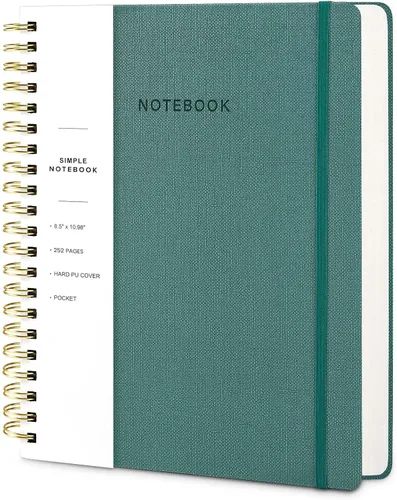 Miniatura 44 de Cuaderno de espiral – Cuaderno grande de tapa dura de 8.5 x 10.98 pulgadas con banda elástica y bolsillo, 180 páginas, diario plano de alambre
