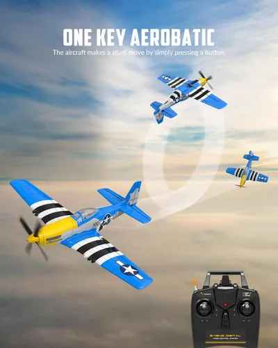 Miniatura 5 de VOLANTEXRC RC Avión P51D Mustang de 4 canales, avión de control remoto de combate RTF con giroscopio de 6 ejes, 3 modos, fácil de volar, avión Azul