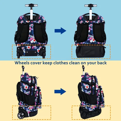 Miniatura 6 de seastig Mochila con ruedas de 18 pulgadas con bolsa de almuerzo y estuche para lápices, mochila con ruedas, mochila para laptop, adultos y niños