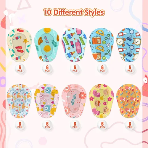 Miniatura 2 de 60 parches adhesivos para los ojos para niños, 10 estilos de dibujos animados, transpirables, bloqueo de luz, vendajes adhesivos para niños y niñas