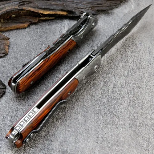 Miniatura 8 de Sitivien ST238 VG10 Cuchillo plegable de acero Damasco, mango Dalbergia con hoja de damasco EDC cuchillos de herramienta para exteriores, camping