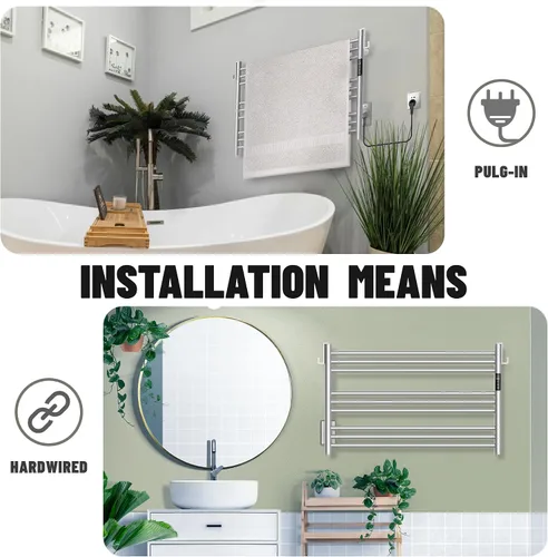 Miniatura 4 de K&KALONZO Calentador de toallas para baño, toallero térmico de 9 barras montado en la pared con temporizador integrado, calentador de toallas