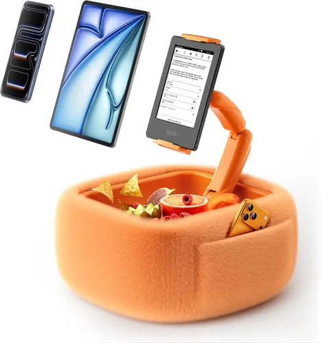 Miniatura 12 de LULULOOK Soporte de almohada Kindle ultra esponjoso para leer, soporte de almohada para tableta con cuenco de aperitivos y brazo plegable compatible