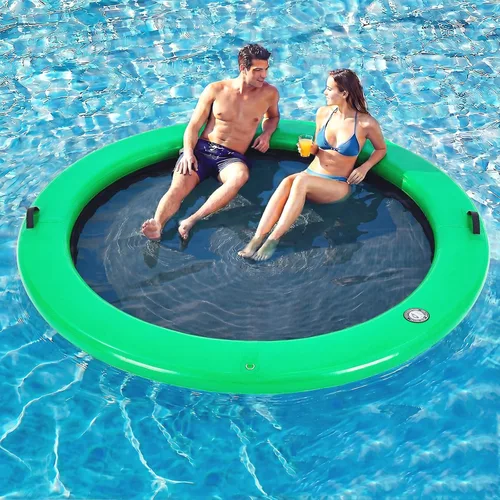 Miniatura 28 de 6-12FT Round Inflatable Floating Dock, Sunchill Float Ring, Water Hammock Tanning Pool Floats with Woven Fabric, Manual Pump for Quick Azul