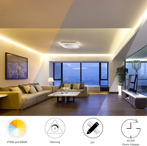 Miniatura 4 de CCT COB - Tira de luces LED blancas sintonizables, 16.4 pies, regulables, 2700 K-6500 K, 24 V, sintonizables, tira de luces LED blancas de alta