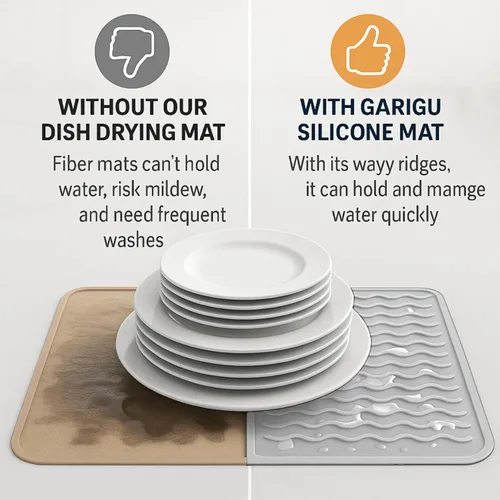 Miniatura 5 de Tapete de secado de silicona de 16 x 12 pulgadas, tapete antideslizante gris para encimera de cocina, almohadilla de platos resistente al calor