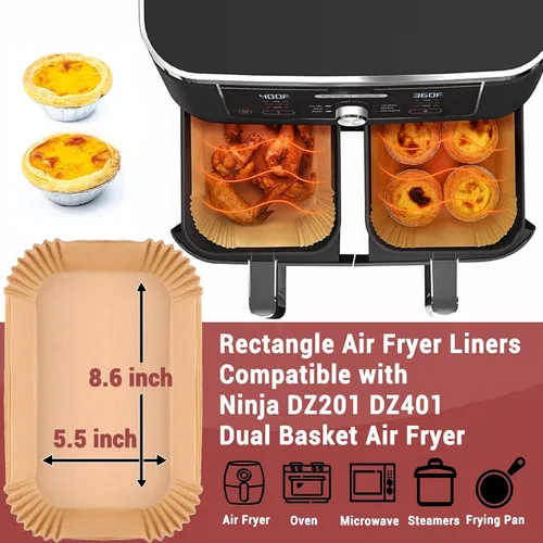 Miniatura 2 de 95 forros para freidora de aire para Ninja, 8.6 x 5.5 pulgadas, papel desechable para freidora de aire doble, papel pergamino antiadherente sin