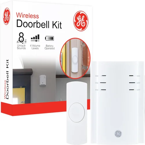 Miniatura 7 de Kit de timbre inalámbrico GE, receptor enchufable, timbre de puerta con 1 botón, timbre de puerta con 2 melodías, 4 niveles de volumen, timbre