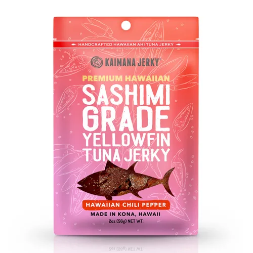Kaimana Ahi Atún Jerky, chile hawaiano, 2 onzas, capturado en la naturaleza, alto en Omega 3, totalmente natural, fabricado en los Estados Unidos