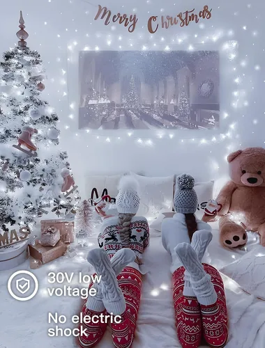 Miniatura 5 de Cadena de 200 luces LED de 98 pies, impermeables con 8 modos con memoria, fuente de alimentación certificada por UL de 30 V para el hogar, jardín