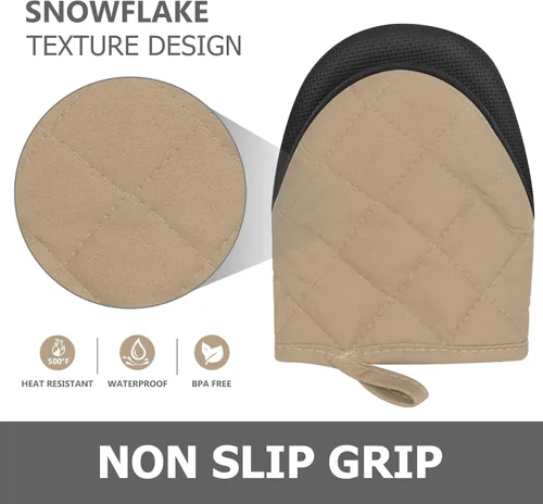 Miniatura 5 de 1 par de guantes cortos para horno, guantes de silicona para horno de cocina, resistentes al calor, 500 ℉, mini guantes para horno con superficies