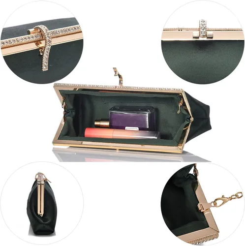 Miniatura 4 de Bolsa de embrague clásica de satén de lujo con elegante bolso cruzado con diamantes de imitación para boda novia graduación graduación
