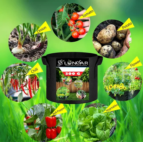 Miniatura 5 de Bolsas de cultivo LUNGAR 10 galones. Juego de 5 macetas para plantar, tela de aireación más gruesa de 300G, no tejida, asas reforzadas para maceta