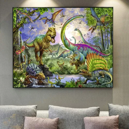 Miniatura 8 de RUIFVJ Pintura artística de diamante para adultos y niños, kits de diamantes 5D para principiantes, bricolaje, dinosaurio, taladro completo, arte
