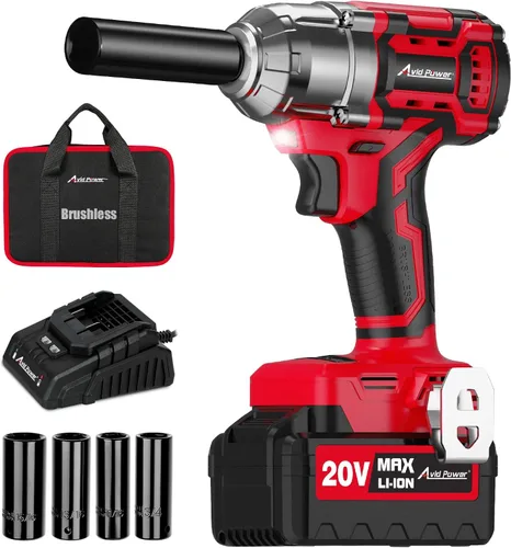 AVID POWER Llave de impacto de 1/2 sin escobillas, pistola de impacto inalámbrica de 20 V con 3 velocidades variables, par máximo de 370 pies-libras
