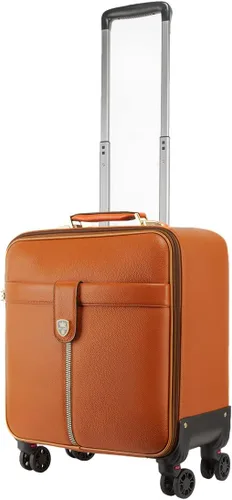 Miniatura 5 de Leathario Maleta con ruedas de cuero para laptop, maletín con ruedas, Naranja