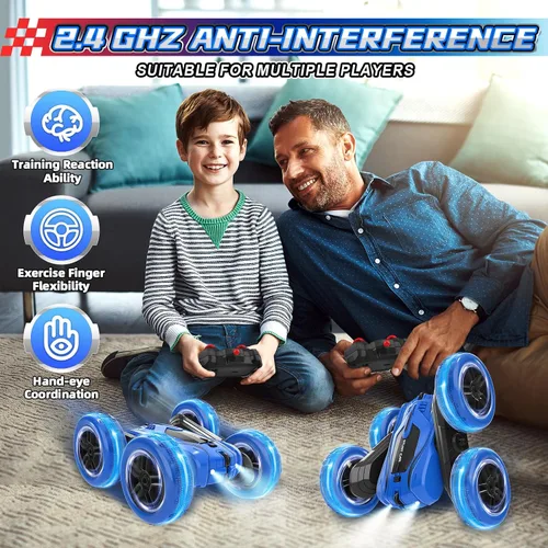 Miniatura 4 de A ALPHA Coche de control remoto, auto de acrobacias RC de doble cara giratorio de 360° 4WD 2.4GHz juguetes para niños de 5 a 7 a 13 años, regalo