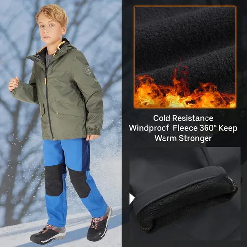 Miniatura 55 de linlon Pantalones impermeables para la nieve para niños y niños, forro polar lind para senderismo, softshell, cálidos, con aislamiento térmico