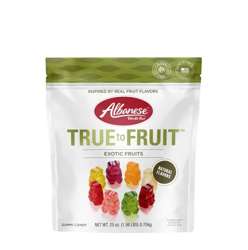 Albanese World's Best - Frutas exóticas fieles a la fruta | Bolsa de caramelo de 25 onzas | 8 sabores y colores naturales, osos de goma suave |