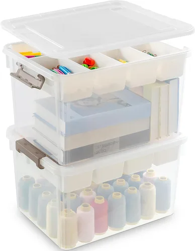 Miniatura 13 de Citylife Caja de almacenamiento de plástico de 17 QT con bandeja extraíble Organizadores y almacenamiento para manualidades Contenedor