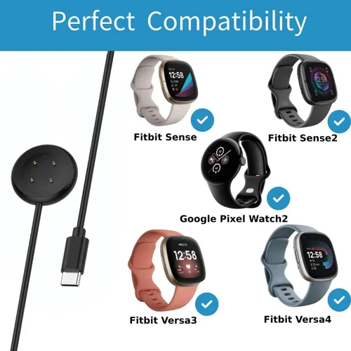 Miniatura 2 de Paquete de 2 cables de carga USB C para Google Pixel Watch 2/3 y Fitbit Sense/Versa 3/4 (3.3 pies, 4 pines), no para Pixel Watch 1