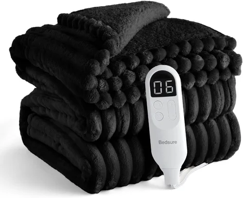 Miniatura 12 de Bedsure Manta eléctrica individual – Manta eléctrica de franela gruesa a rayas, calefacción con 6 ajustes de tiempo (hasta 10 horas), 6 ajustes