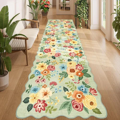 Miniatura 39 de DUKINO Alfombra de área de 6 x 9 pies, alfombra floral para sala de estar, ligera, antideslizante, lavable, alfombra de interior de pelo bajo