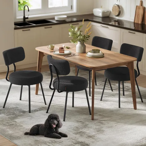 VASAGLE Sillas de Comedor Boucle Juego de 4, Sillas Tapizadas de Cocina y Comedor con Respaldo Curvado y Marco de Acero, Modernas de Mediados de