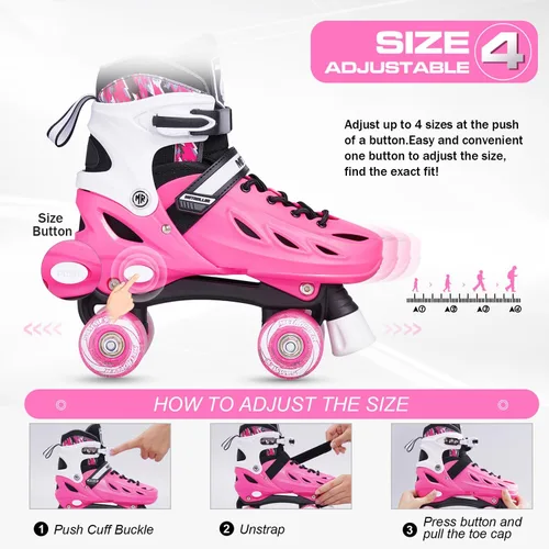 Miniatura 2 de METROLLER Patines de ruedas para niñas de 5 a 8 a 12 años y niños y adolescentes, 4 tamaños ajustables para niños pequeños con ruedas iluminadas
