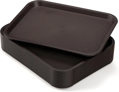 Miniatura 10 de Yarlung Paquete de 12 bandejas de comida rápida, 13.7 x 10.5 pulgadas, bandeja de plástico para servir restaurante, bandejas de cafetería para mesa