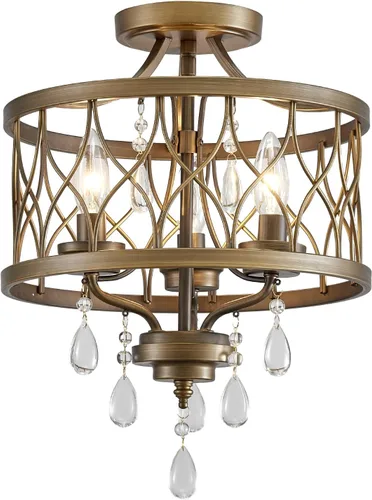 Miniatura 13 de Lámpara de techo de cristal, moderna lámpara de araña pequeña, lámpara de techo semiempotrada dorada de granja, accesorios de iluminación de pasillo
