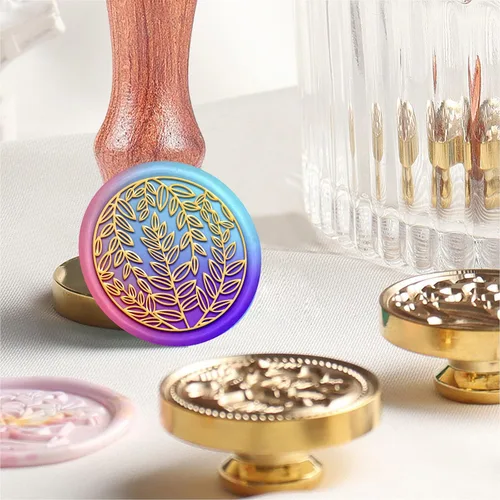 Miniatura 6 de MAYJOYDIY Sello botánico de cera de hojas de 1.181 in, sello de cabeza de latón extraíble para invitación de boda, envoltura de regalos, sobres