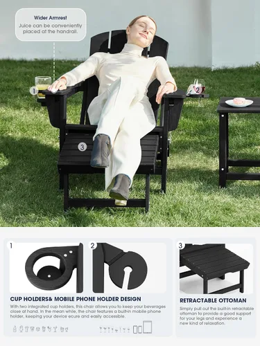 Miniatura 4 de KINGYES Silla Adirondack plegable ajustable con otomana retráctil, silla reclinable Adirondack de polietileno de alta densidad con soporte