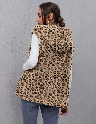 Miniatura 6 de TFSDOD Chaleco de forro polar sherpa para mujer, acogedor, sin mangas, con bolsillo, chaleco con capucha y cremallera para mujer