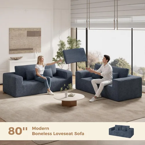 Miniatura 3 de Luxanimarion sofá biplaza moderno de nube de 80 pulgadas, sin necesidad de montaje, asiento profundo y cómodo, incluye 2 cojines para sala de estar