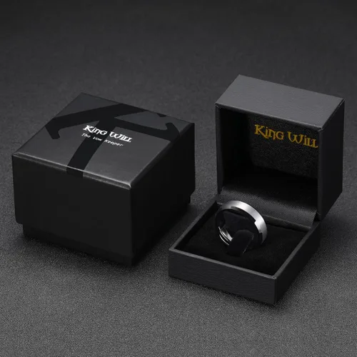 Miniatura 55 de King Will Anillo de boda de tungsteno para hombre, disponible en 15/64 a 25/64 de pulgada (6 a 10 mm), negro/plata, acabado mate, borde pulido
