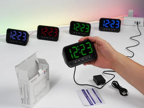 Miniatura 7 de Pequeño reloj digital LED para dormitorio, reloj despertador fuerte para adultos y adolescentes que duermen mucho Reloj de escritorio eléctrico
