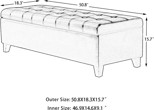 Miniatura 3 de Banco otomano rectangular copetudo de almacenamiento de cuero regenerado para mesa de centro para dormitorio, sala de estar (marrón)