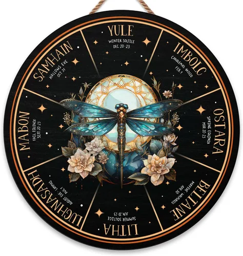 Miniatura 31 de Artsy Woodsy Letrero de madera de la rueda del año (no tallado) para decoración del hogar, bruja, pagana, Wicca, días festivos celtas, regalos 25