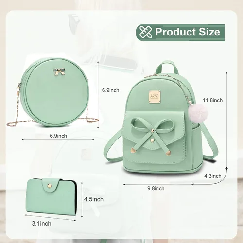 Miniatura 26 de ZGWJ Mini mochila de cuero con moño, mochila pequeña, linda mochila casual de viaje para niñas y mujeres, M, Mochilas tipo mochila