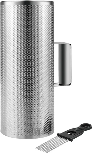Flexzion Güiro de Metal con Raspador de 5" x 12" - Merengue Guira Dominicana - Cilindro Redondo de Acero Inoxidable Instrumento Musical de Mano de