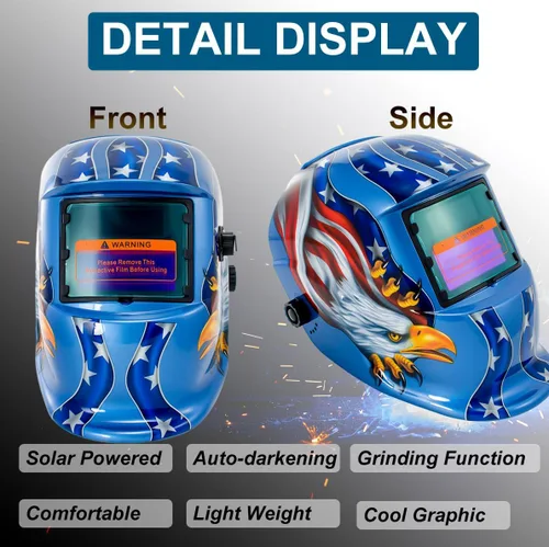 Miniatura 6 de Casco de soldadura con oscurecimiento automático solar, máscara de molienda de arco Tig Mig con función de prueba y función de alarma de batería