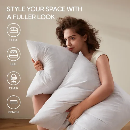Miniatura 5 de Juego de 2 rellenos de almohada lumbar de plumas de 12 x 20 pulgadas, relleno de almohada decorativa para fundas, ajuste más completo con soporte