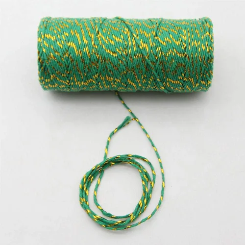 Miniatura 2 de AKOAK Cordel para panaderos, 1 rollo de cuerda de algodón de 109 yardas para envolver regalos, manualidades y decoración (verde + dorado)
